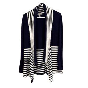 By Design navy and white cardigan sweater.